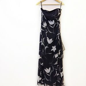 Jessica Mcclintock black white floral halter dress
